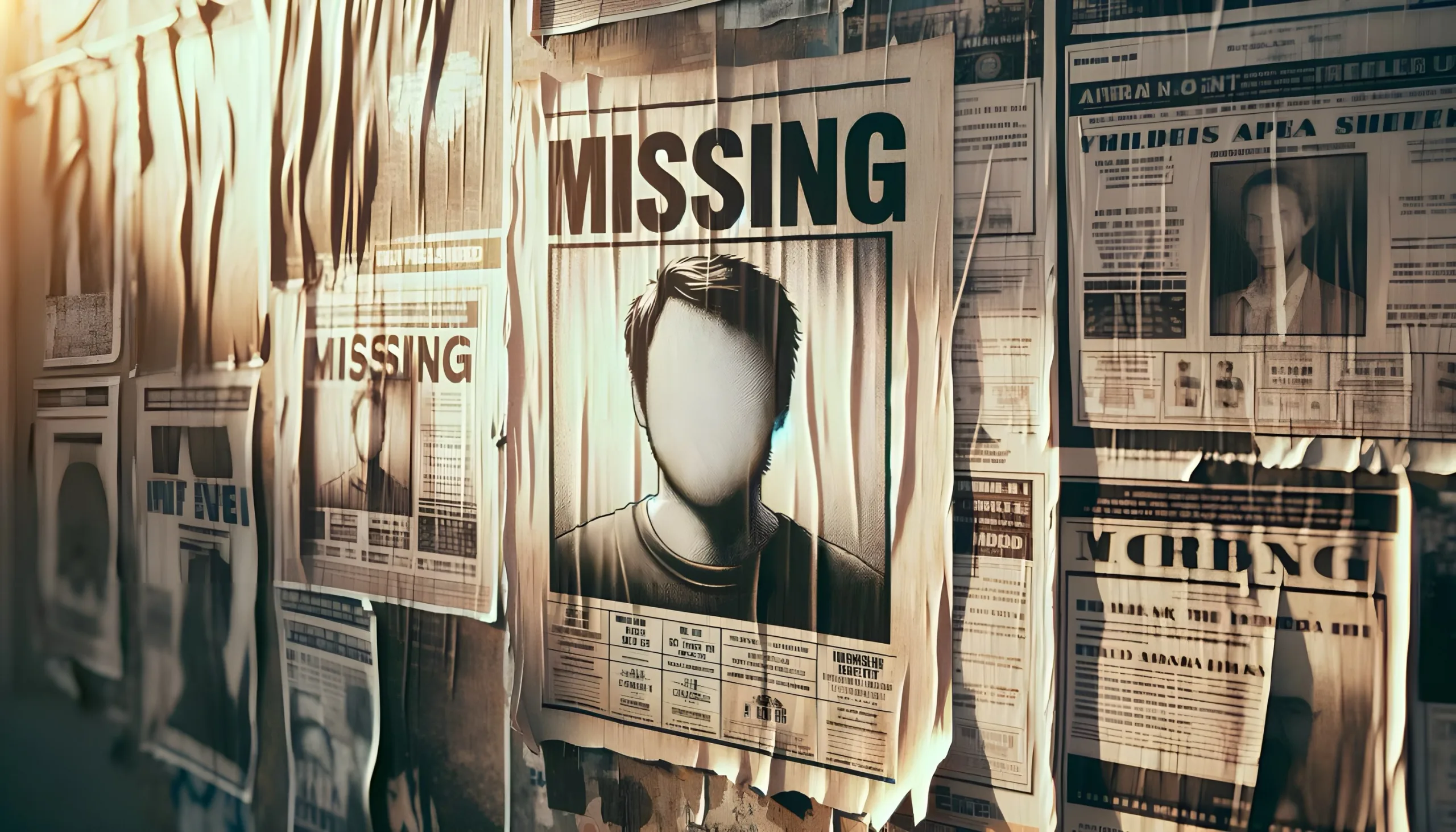 Missing person posters on a wall